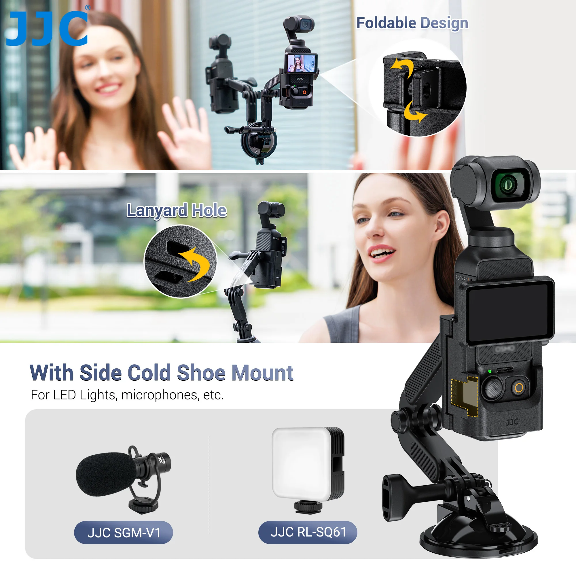 JJC Dudukan Cangkir Hisap Rilis Cepat untuk DJI Pocket 3 Dudukan Sudut Dapat Disesuaikan Braket Adaptor Dudukan Mobil dengan Dudukan Sepatu Dingin