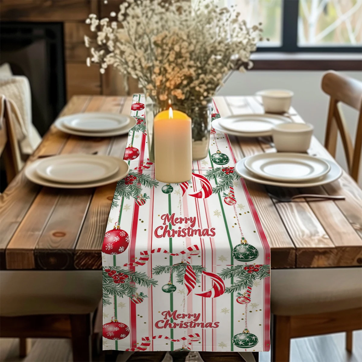 Christmas Red and Green with Holly Table Runners Dresser Table Decor Farmhouse Dining Table Runner Holiday Party Decoration