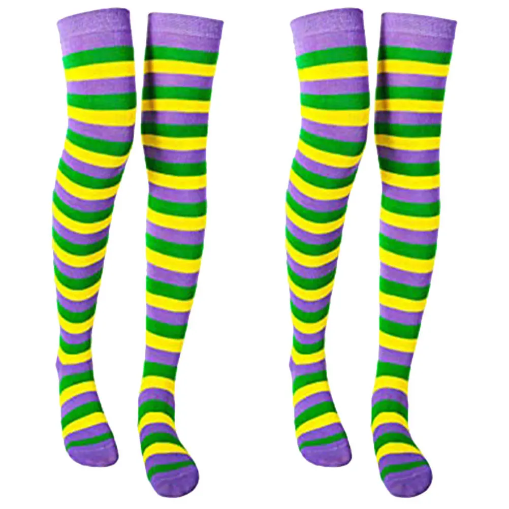 2 pçs sobre o joelho meias longas coxa meias altas para mulheres listrado festival festa traje acessórios cosplay vestir-se presente