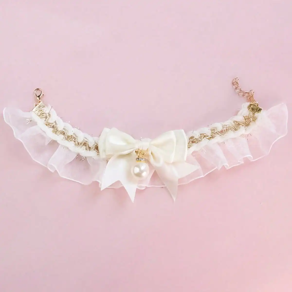 Elegantes Spitzen-Katzenhalsband mit Niedlicher Schleife, Kätzchen-Halskette mit Fliege und Perle, Spitzen-Halsband für Haustiere mit Niedlicher Schleife, Katzenprinzessin