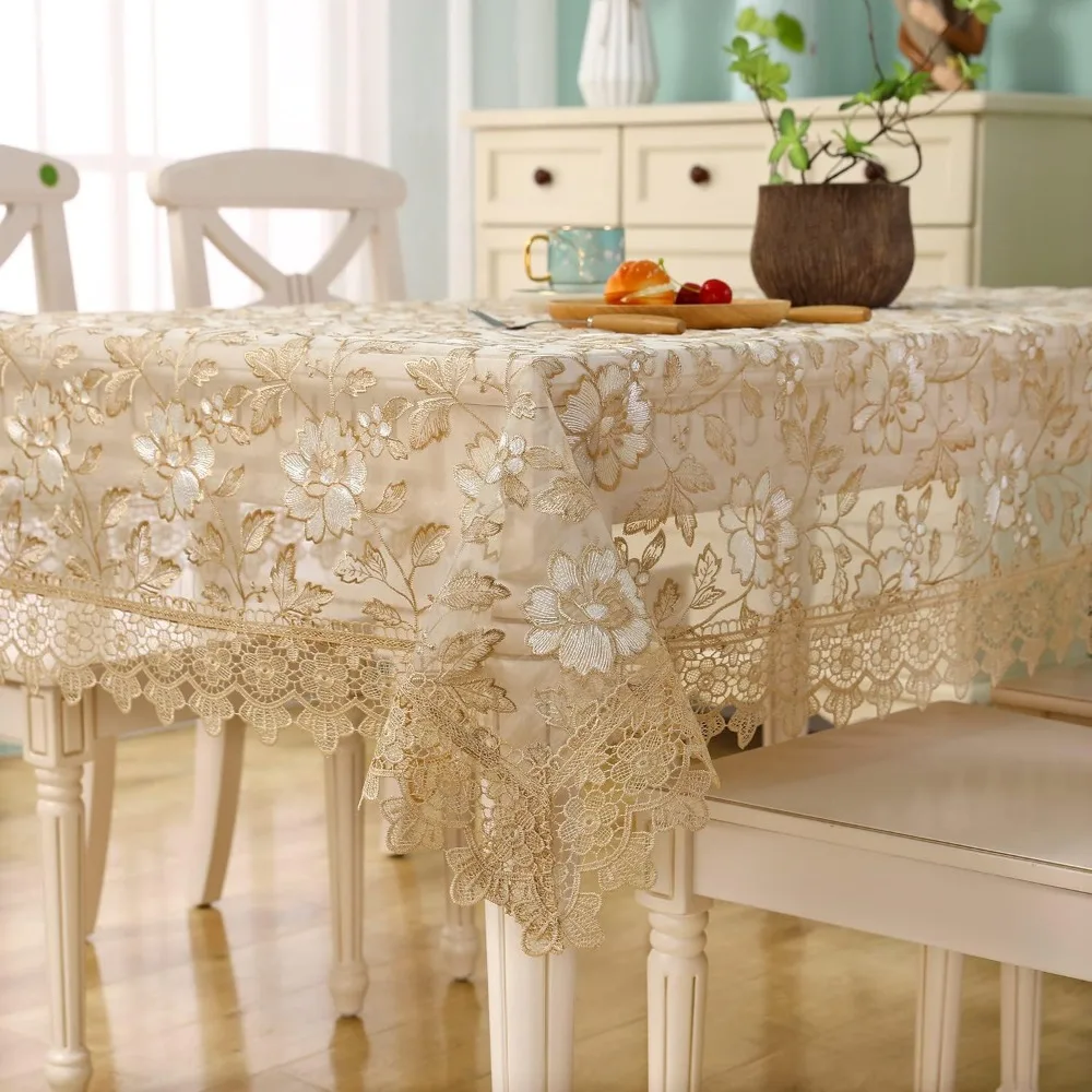 

Elegant Embroidered Flower Tablecloth for Rectangular Tables - Perfect for Dining and Kitchen Parties