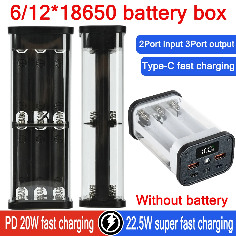 Przezroczyste etui na baterie 18650, 6/8 komórek, zestaw DIY, obudowa powerbanku 22,5W, bezlutowa obudowa powerbanku PD, zestaw elektroniczny DIY