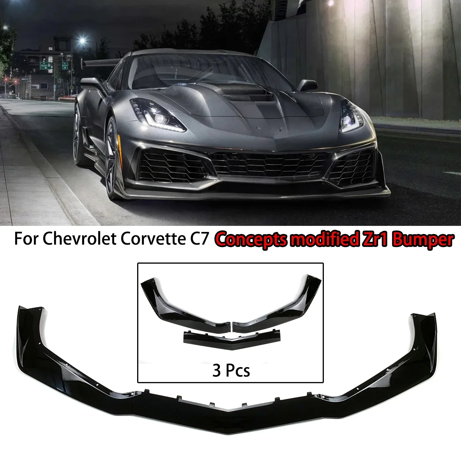 Front Bumper Lip For Chevrolet Corvette C7 2014-2019 Concepts Modified Zr1 Bumper Splitter Diffuser Spoiler Carbon Fiber Look