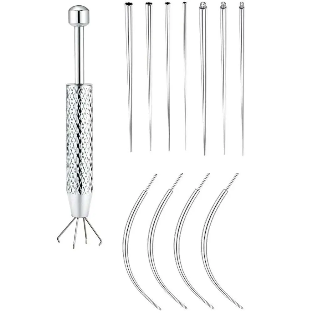6/8/10/12pcs Stainless Steel Piercing Taper Tool Earring Applicator Professional Puncture Connecting Pin Straight/Curved Pole