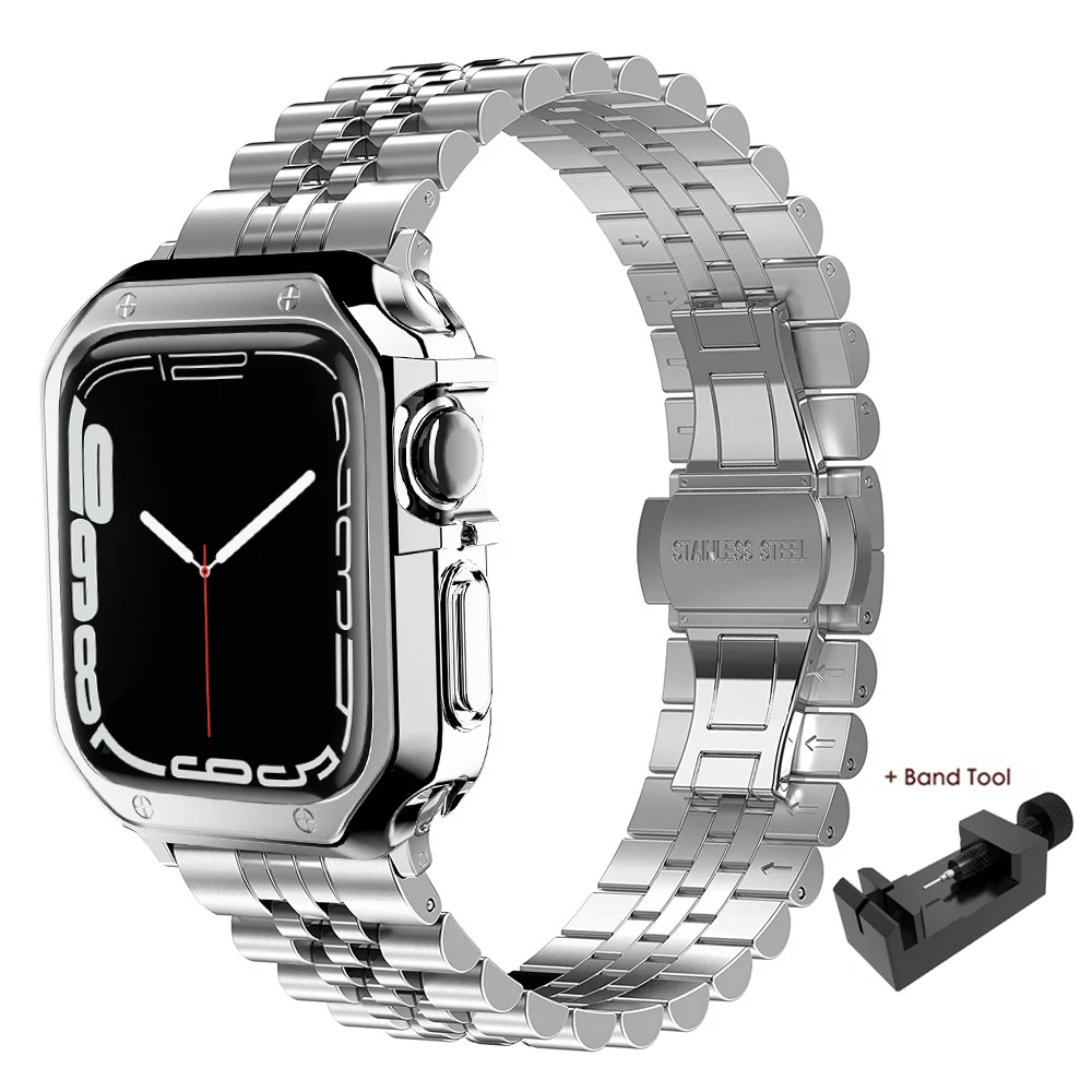 Correa de acero inoxidable y funda para Apple Watch, 38mm, 42mm, 40mm, 44mm, 41mm, 45mm, Correa de Metal para iWatch Series 8, 7, 6, SE 5, 4, 3, 2, 1