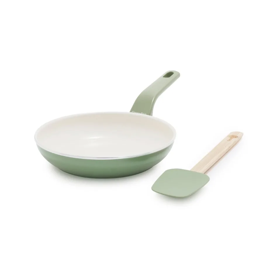 Essence 8″ Ceramic Nonstick Frypan with Spatula Dishwasher Safe Oven Safe Sage Green​