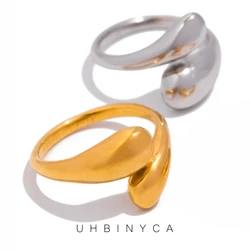 UHBINYCA Droplet Shaped Glossy Ring for Women, Adjustable Opening, Personalized Stainless Steel Ring