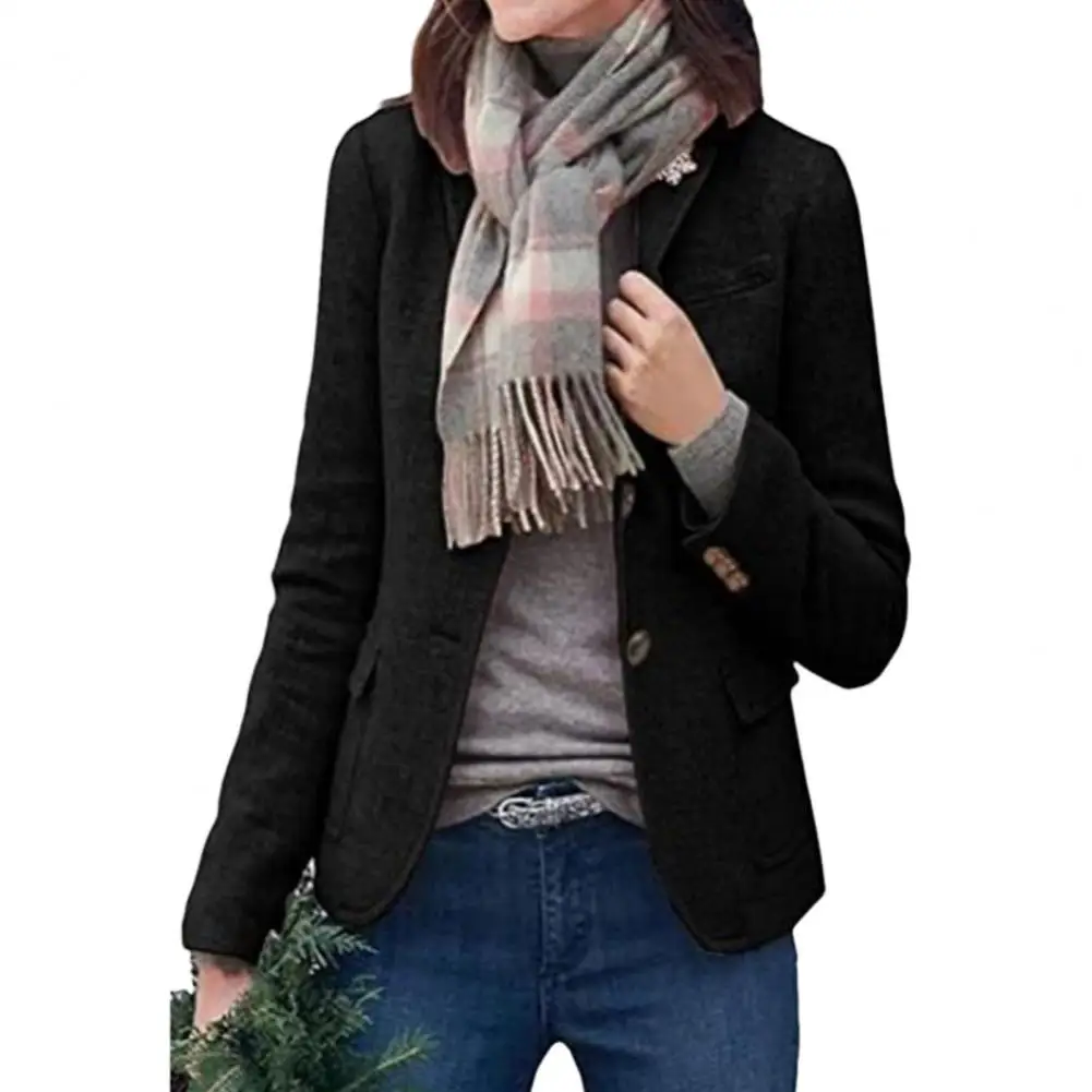 Chaqueta de invierno de Color liso para mujer, abrigo con solapa, ajustado, grueso, de manga larga, estilo Formal de negocios para viajar con bolsillos