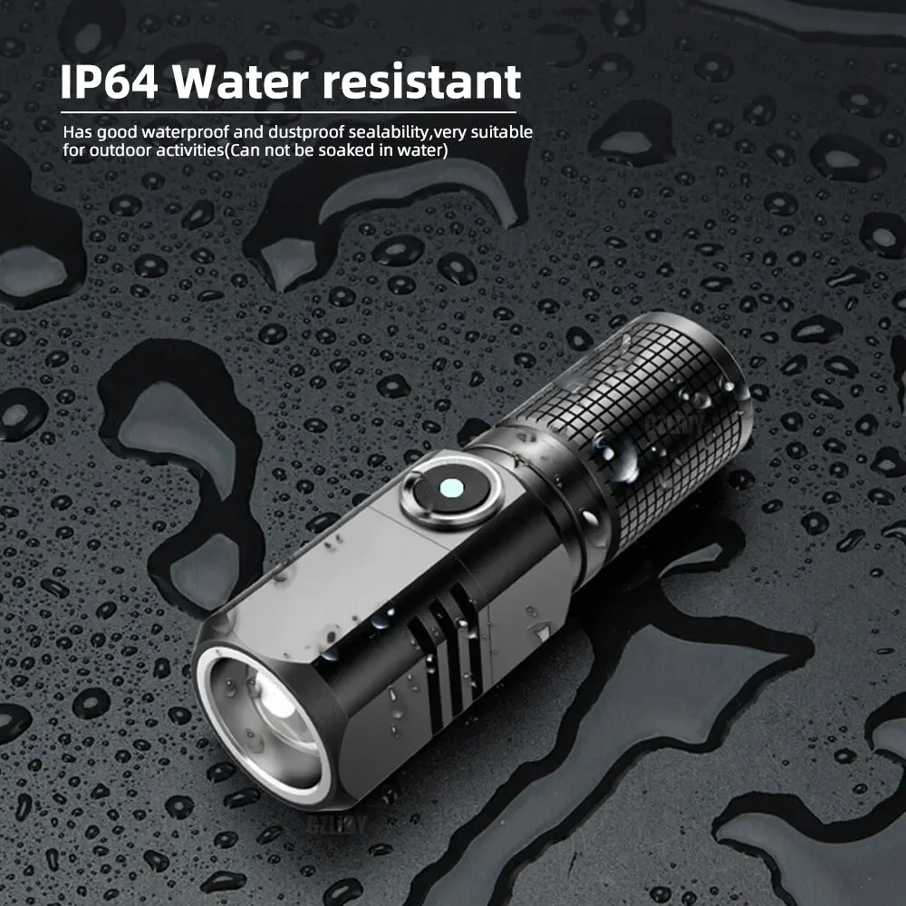 Mini Flashlight XHP50 LED USB C Rechargeable 16340 18650 Battery Flashlight 1500lm Powerful Torch Can Be Closed with One Click