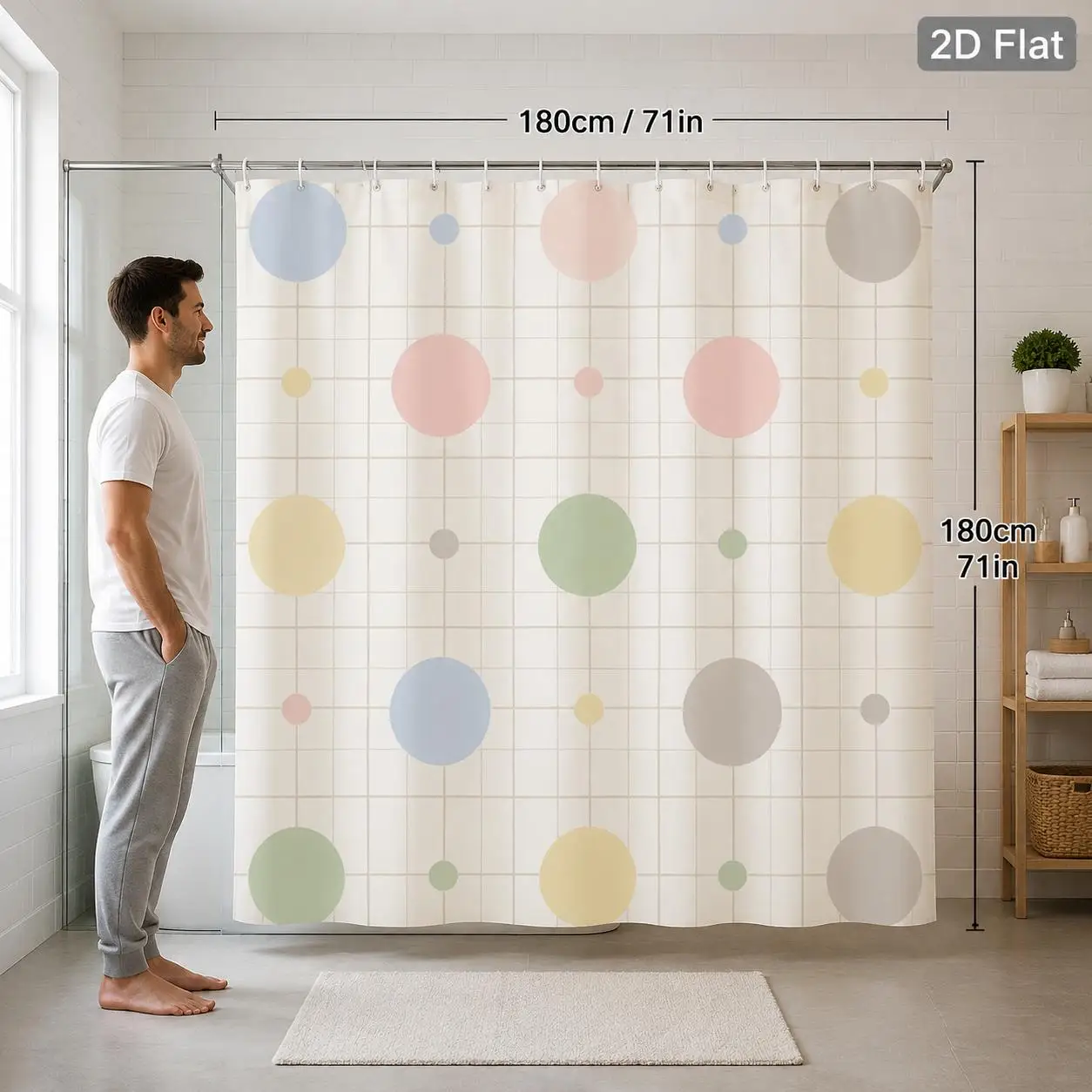 Modern Abstract Circle Pattern Shower Curtain for Bathroom Decor - Neutral Tones