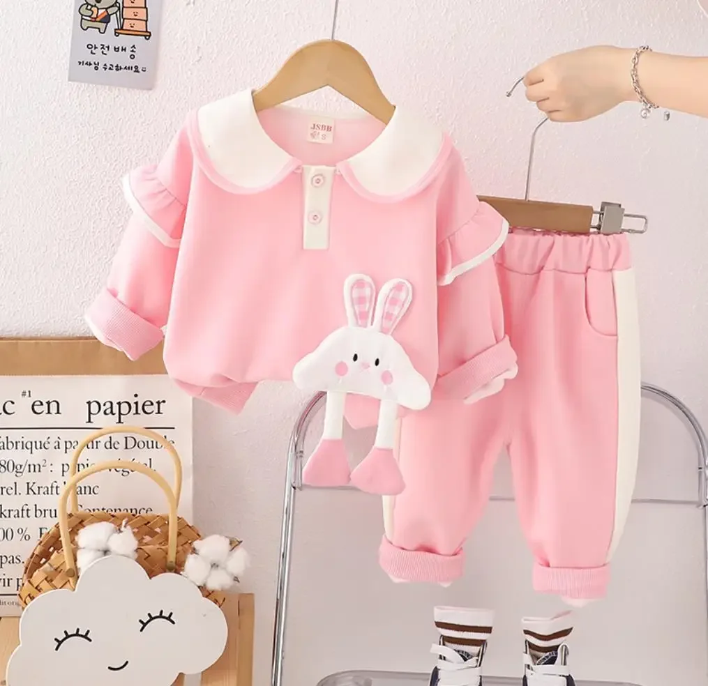 

Toddler Baby Girls Clothes Set Korean Style Cartoon Cute Doll Dollar Long Sleeve T-shirts+Pants Two Pice Outfits Kids Tracksuits