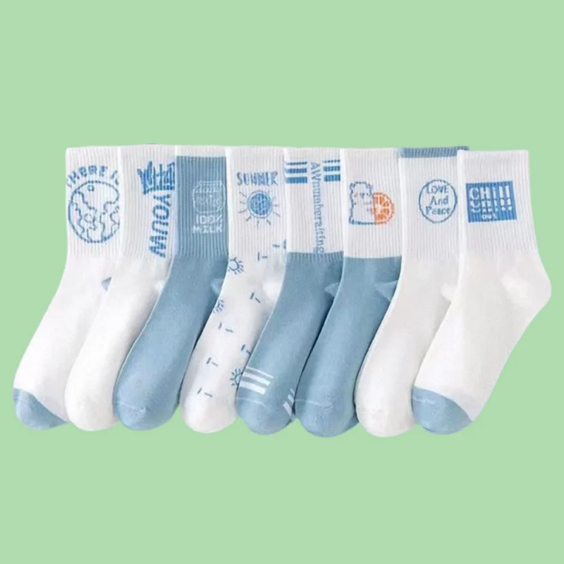 8/16 Pairs High Quality Women's All-match Mid-tube Casual Socks White Thin Summer Comfortable Basketball Socks Cute Long Socks