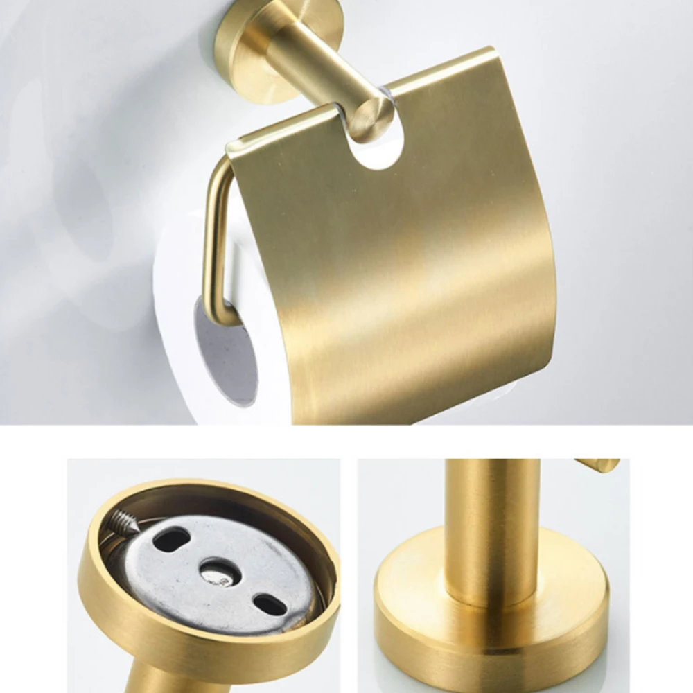 

【НОВЫЙ ГОД】 Аксессуары для ванной: крючок для халата, кольцо для полотенец, держатель для щеток, мыльница, золотистый матовый держатель для туалетной бумаги