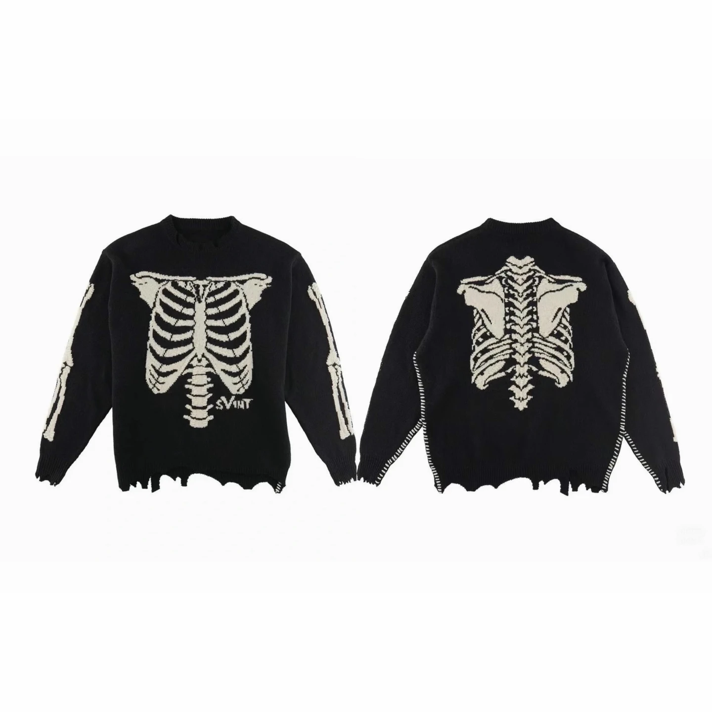 

2026fw Saint вязаный свитер с рисунком черепа для мужчин и женщин лучшее качество вязаные толстовки с круглым вырезом