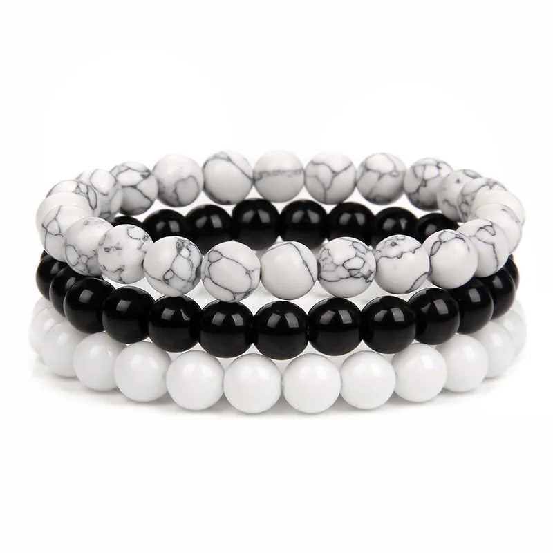 3 Teile/satz 8mm Naturstein Perlen Armband Set Rosa Zebra Rhodonit Mondstein Achate Hämatit Armbänder Für Frauen Männer schmuck – Detail 9