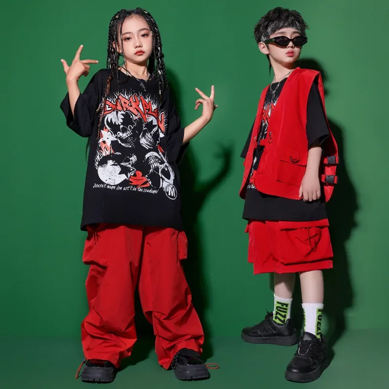 Children Grils Fashion Show Jazz Dance Costume Boys Streetwear Hip Hop Sport Suits Sets Vest Pants Tracksuits Kids Clothes