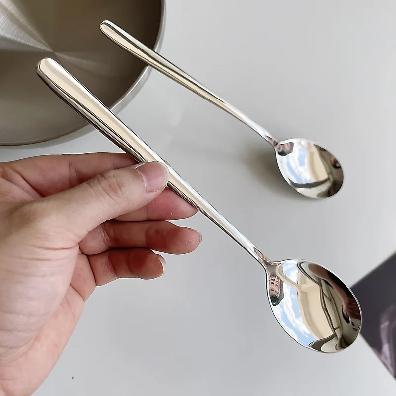 Korean Style Long Handle 304 Stainless Steel Spoon for Eating And Drinking Soup Laser Patternable Rice Spoon Home Use Spoon