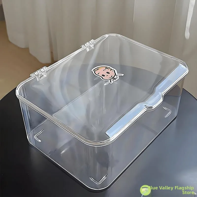 

Acrylic Desktop Organizer Box with Lid Flip Cover Style Office Supply Storage Container Dustproof Clear Cover Jewelry Box