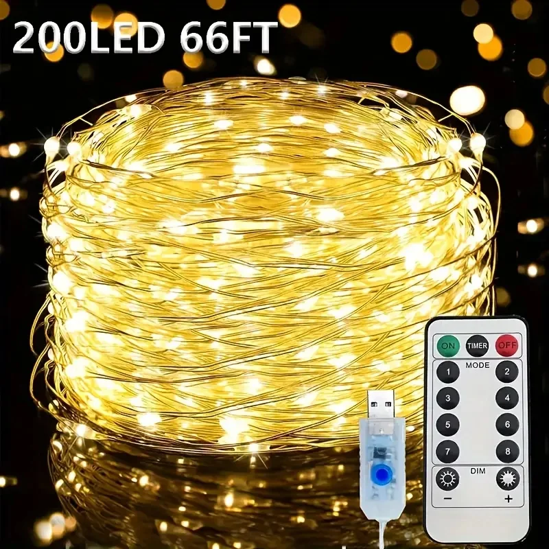 USB Remote Control Copper Wire Low Voltage Light String 10M/20M/30M 300Leds 8 Function Christmas Led Copper Wire Light String