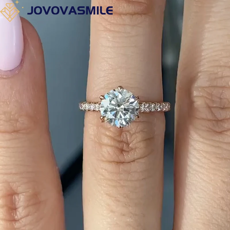 JOVOVASMILE-anillo de compromiso de diamante de moissanita, anillos de boda de 1 quilate de corte redondo brillante, oro rosa de 18 quilates, 6 puntas, complicado