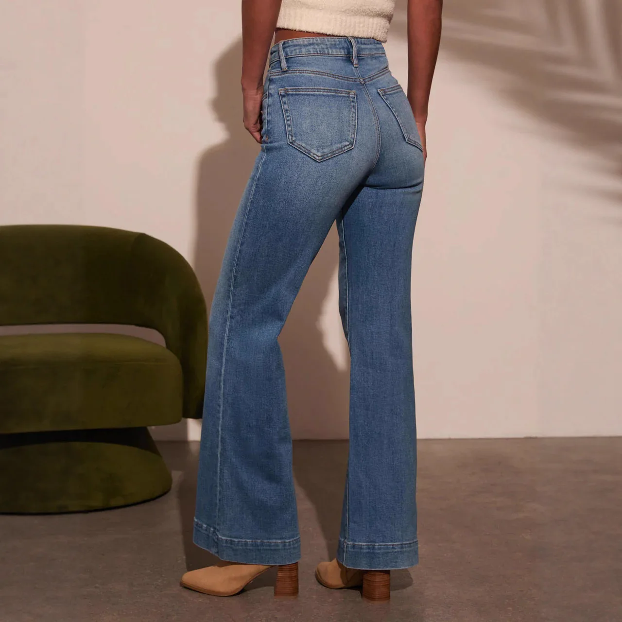 Damskie spodnie z szerokimi nogawkami, jeansy vintage, spodnie z średnim stanem, elastyczne, sprane, postarzane, z kieszeniami, codzienne, do biura, dżinsy, długość do podłogi.