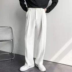 Spring/Summer Dropped Straight Suit Pants for Men's Loose Korean Casual White Clean Fit Trousers Youth Office Simple Streetwear