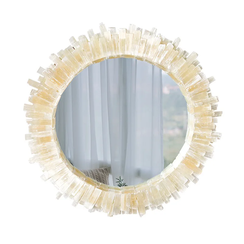 Modern Luxury Decorative Mirror with Natural Crystal Stone Elegant Wall Hanging for Living Room Entrance New Style