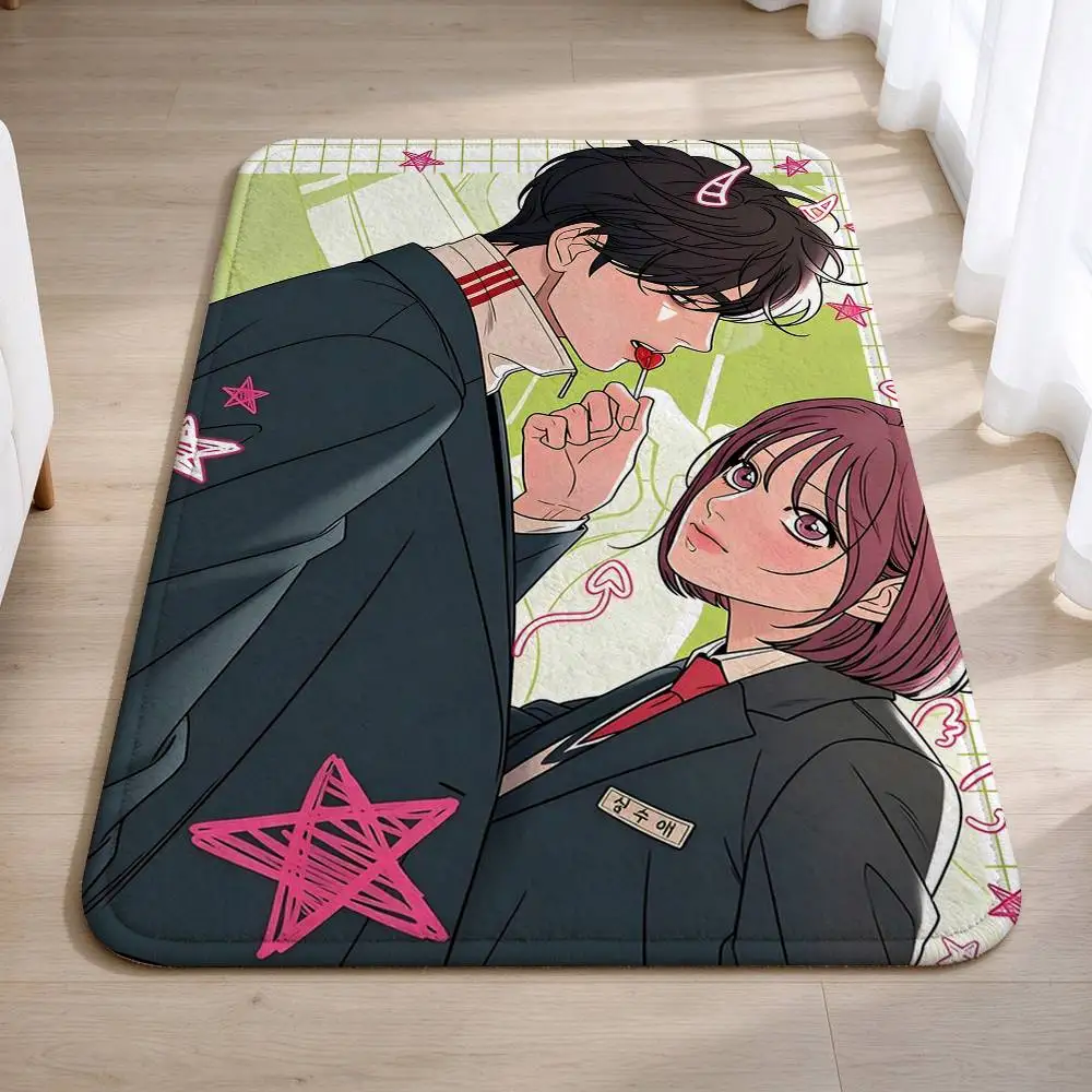 O-Operation Manhwa True Love Short Plush Bathroom Door Mat, Hallway Decor Rug, Home Entry Welcome Floor Mat