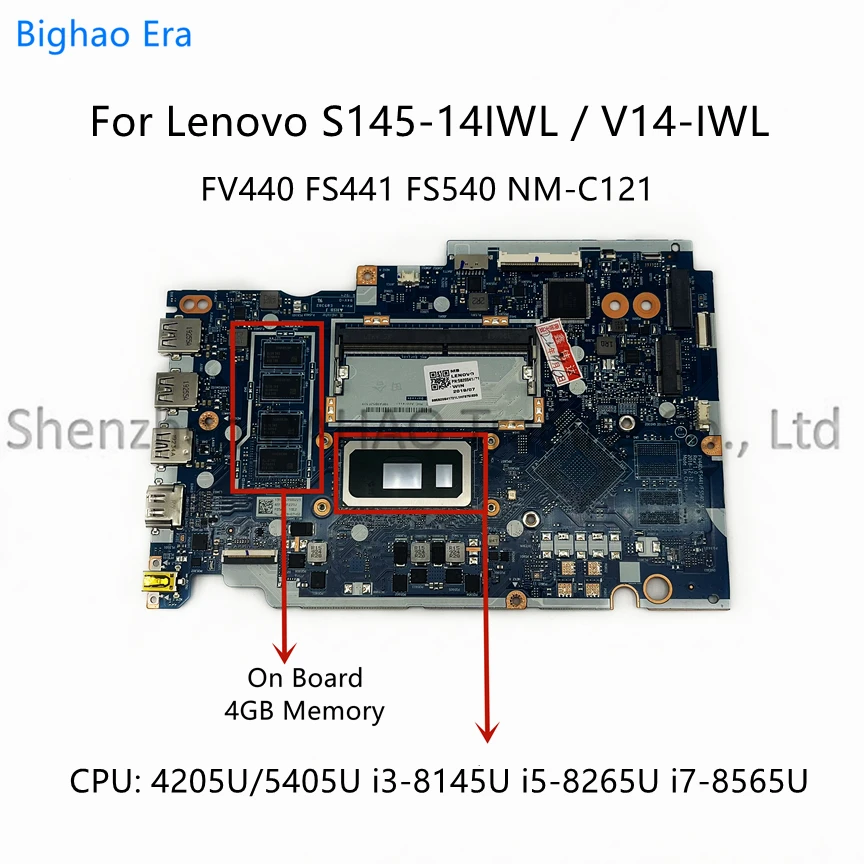 NM-C121 For Lenovo Ideapad S145-14IWL V14-IWL Laptop Motherboard With 5405U i3 i5-8265U i7 CPU 4GB-RAM Fru:5B20S41747 5B20S41748