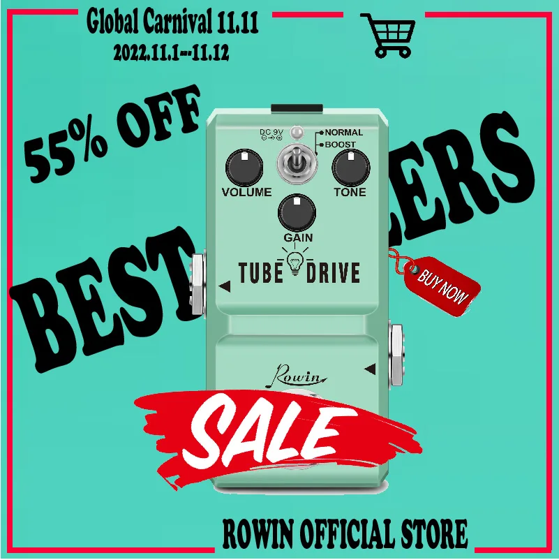 Rowin LN-328 Tube Drive Guitar Analog Overdrive Pedal Classic Blues Pedals Distortion Box Normal & Boost Modes Mini Size