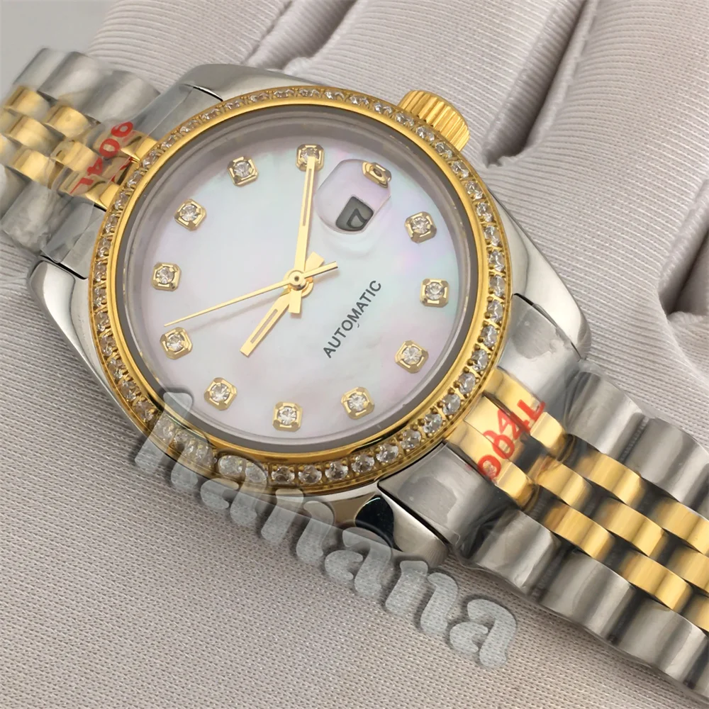 Женские часы 31 мм, высококачественные, роскошные, модные, золотой браслет из нержавеющей стали, NH05, механизм, календарь, женские деловые часы