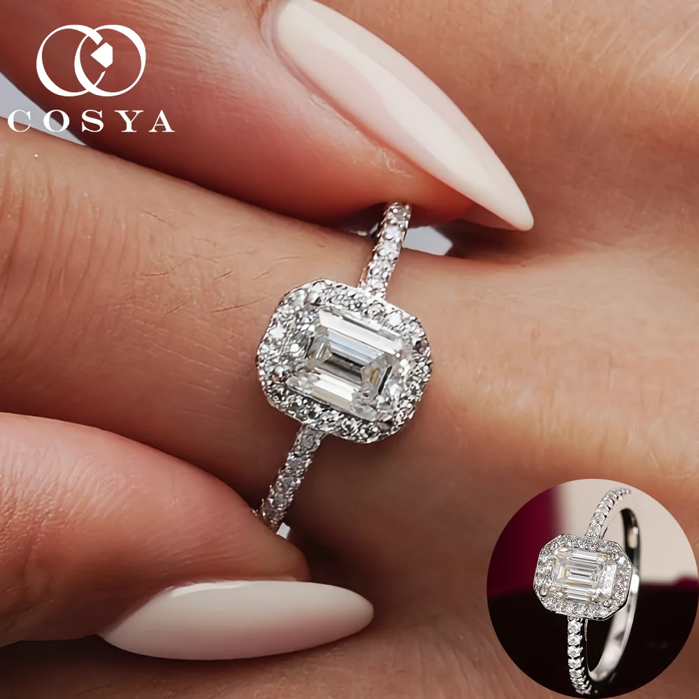 

COSYA 1CT кольцо с муассанитом изумрудной огранки, 100% серебро S925 для женщин, лабораторный бриллиантовый ремешок, юбилейное свадебное ювелирное изделие, подарок GRA