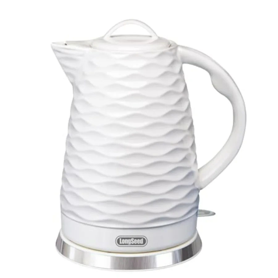

1.5L White Ceramic Electric Kettle 1000W with Wave Texture Design for Tea Coffee Quick Boiling Automatic Shut-Off BPA-Free Boil