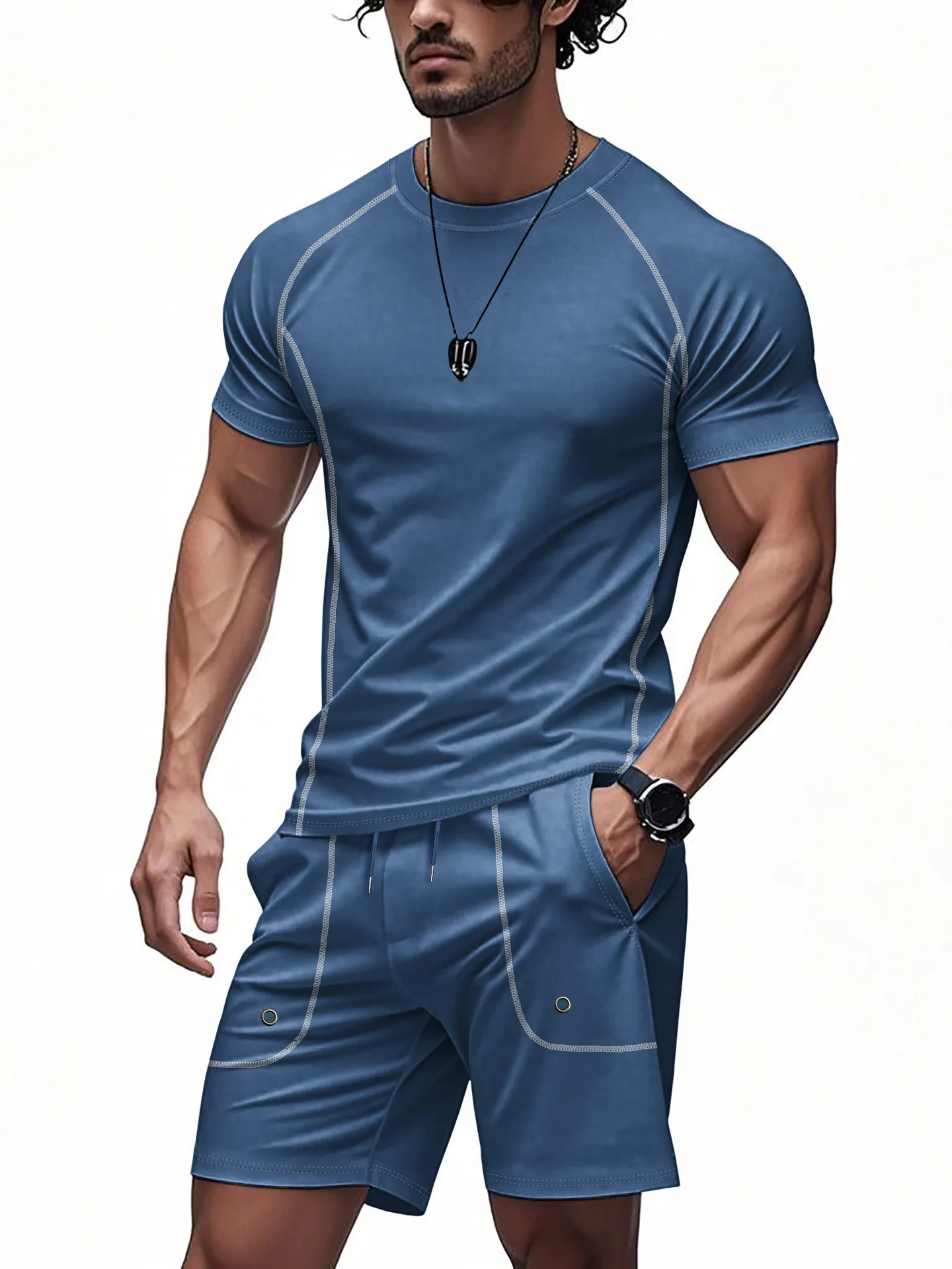 

Qui Dry Sports T-irt orts Set for Men Outdoor Casual Summer Breathable Polyester Youth Faion Qui Dry Outdoor Wear