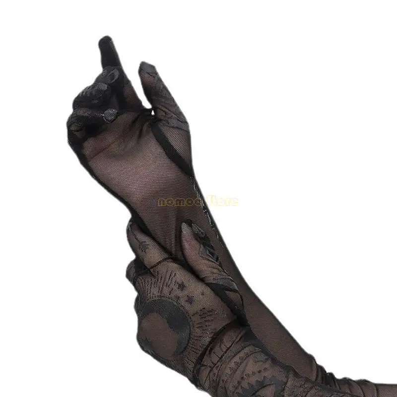 31BF elastische Langarmhandschuhe mit gotischem Muster Punkstil Frauen Sonnenschutzhandschuhe