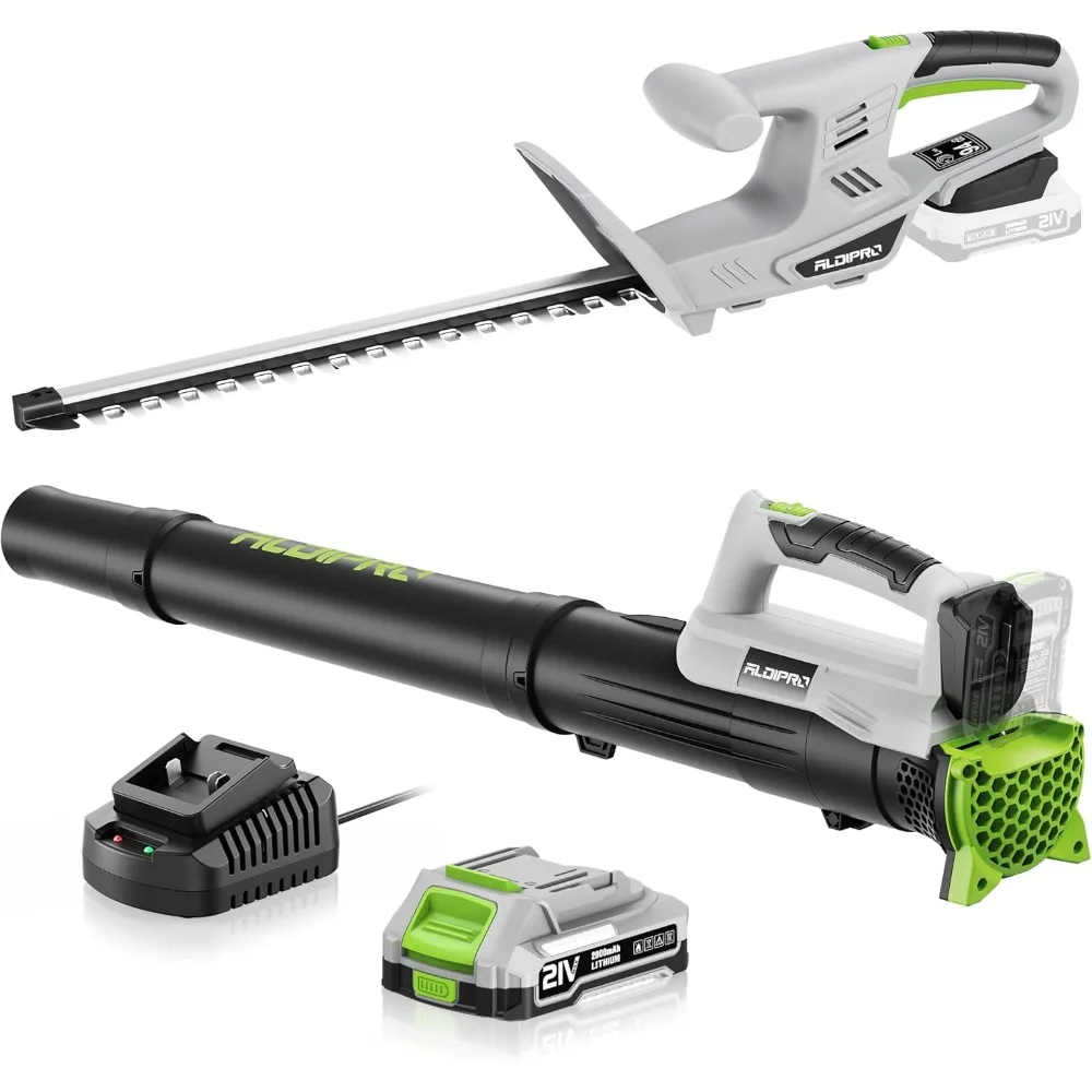 

Cordless Leaf Blower and Hedge Trimmer Combo 21V Ultra-Lightweight 3lbs 400CFM/130MPH Blower, 18" Blade & 5/8'' Cutting Bush Tri