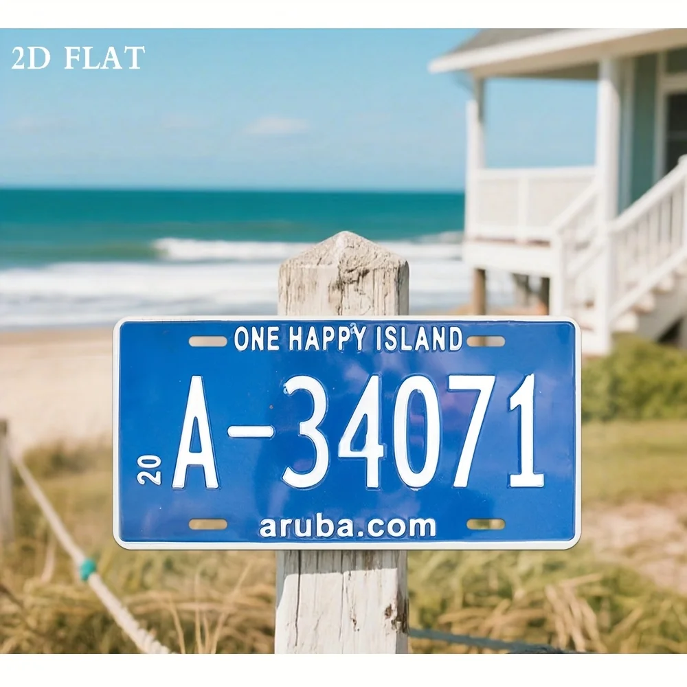لافتة ديكور حائط معدنية - تصميم لوحة ترخيص قديمة مع "One Happy Island" وAruba.com، ديكور مدخل المرآب الريفي لـ