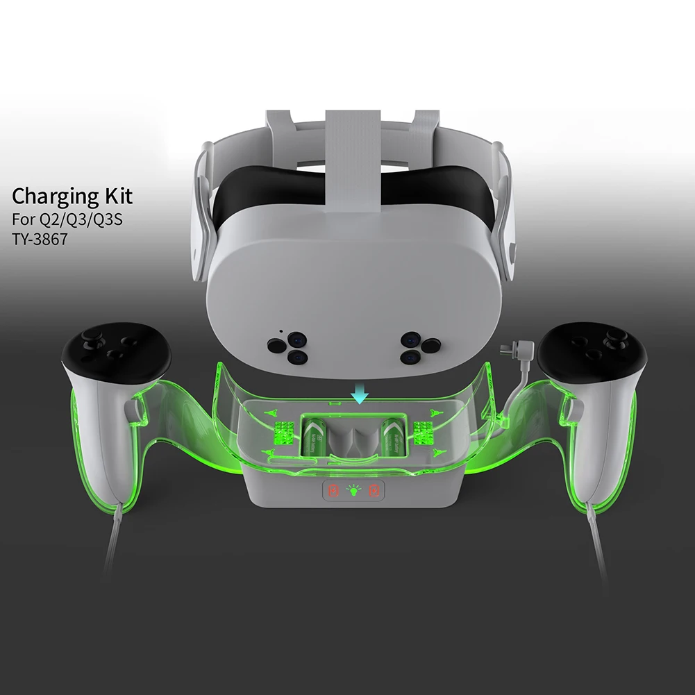 Charger Station Controller Holder with 2 Rechargeable Batteries for Meta Quest 3S/Quest 3/Quest 2