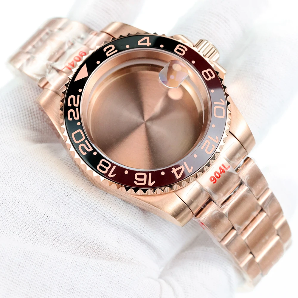 

NH35 Men's Watch Case 40mm Rose Gold Sapphire glass Fit GMT SUB Watch Case Steel Oyster Strap For NH34 NH35 NH36 NH38 Movement