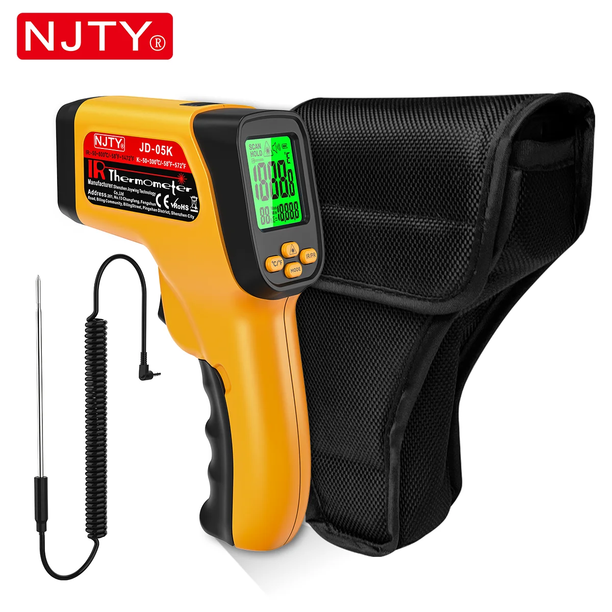 【セール中】NJTY JD05 JD05K K タイプ赤外線温度計 -58 ° F〜1472 ° F ハンドヘルド非接触レーザー温度ガン RH% 調整可能な放射率