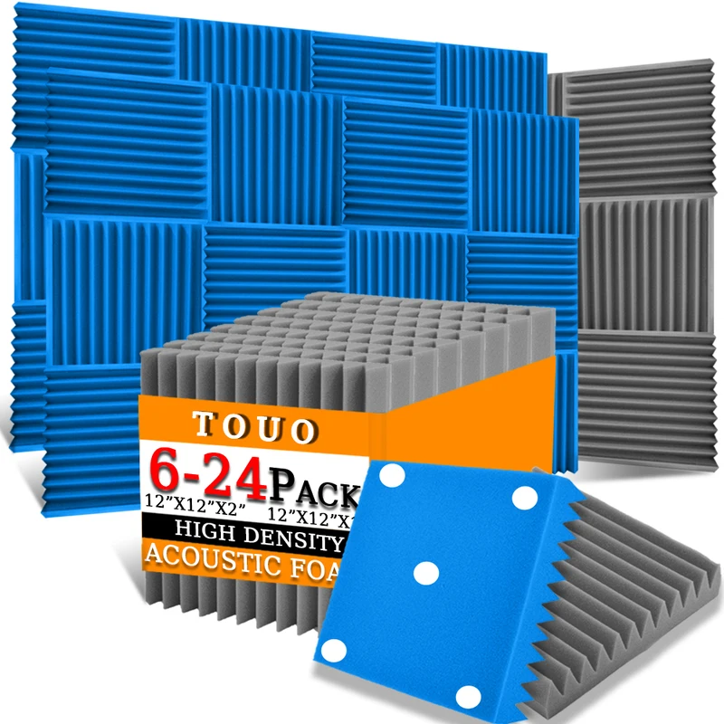 TOUO Soundproofing Foam Panel 6-24 Pack For Gaming Room Podcast Recording Studio Noise Canceling, Acoustic Foam