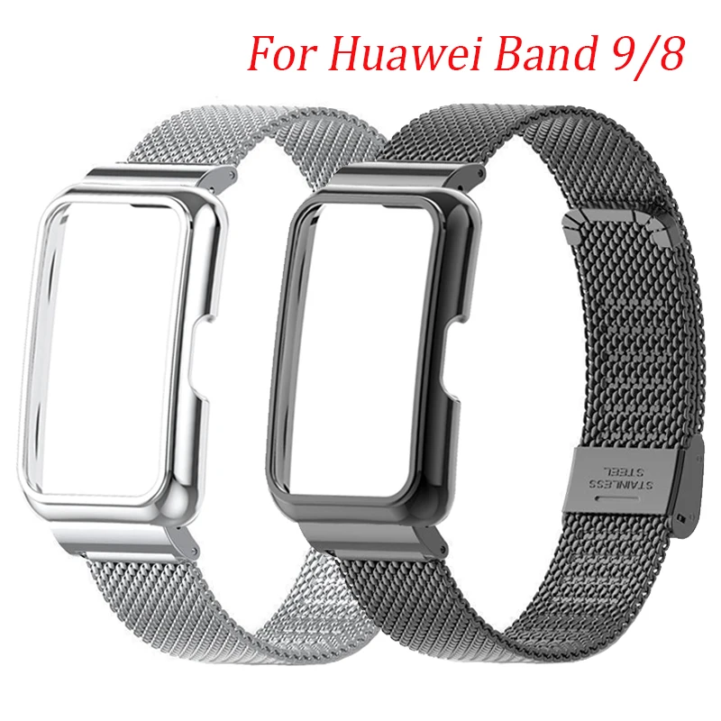 Strap Case Protector for Huawei Band 9 Metal Bracelets+Protective Cover for huawei band 8 Wristband for huaweiband 9 Watchband