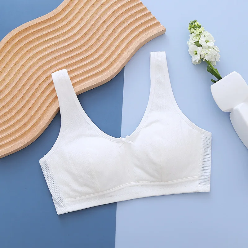 Simple Comfortable Solid Color Girls Underwear Youth Development Cotton Vest Breathable Thin Soft Traceless Kids Bra - view 2
