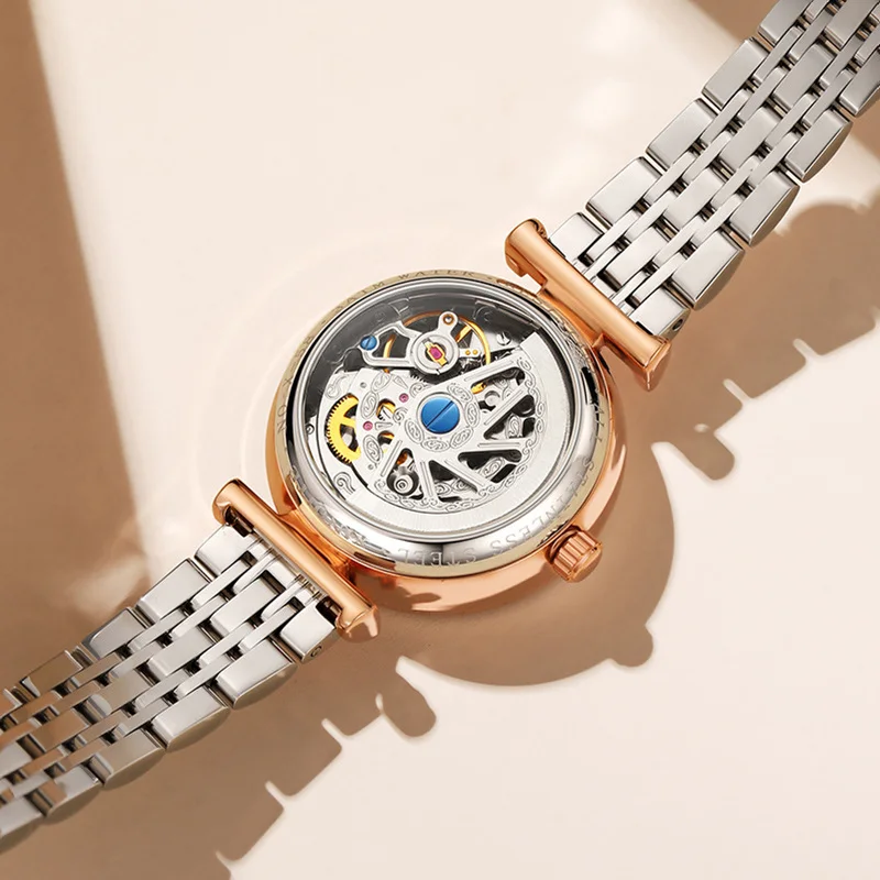 Montre mécanique automatique pour femmes, marque célèbre, en acier inoxydable, or Rose, Style décontracté, bouton-poussoir, fermoir caché