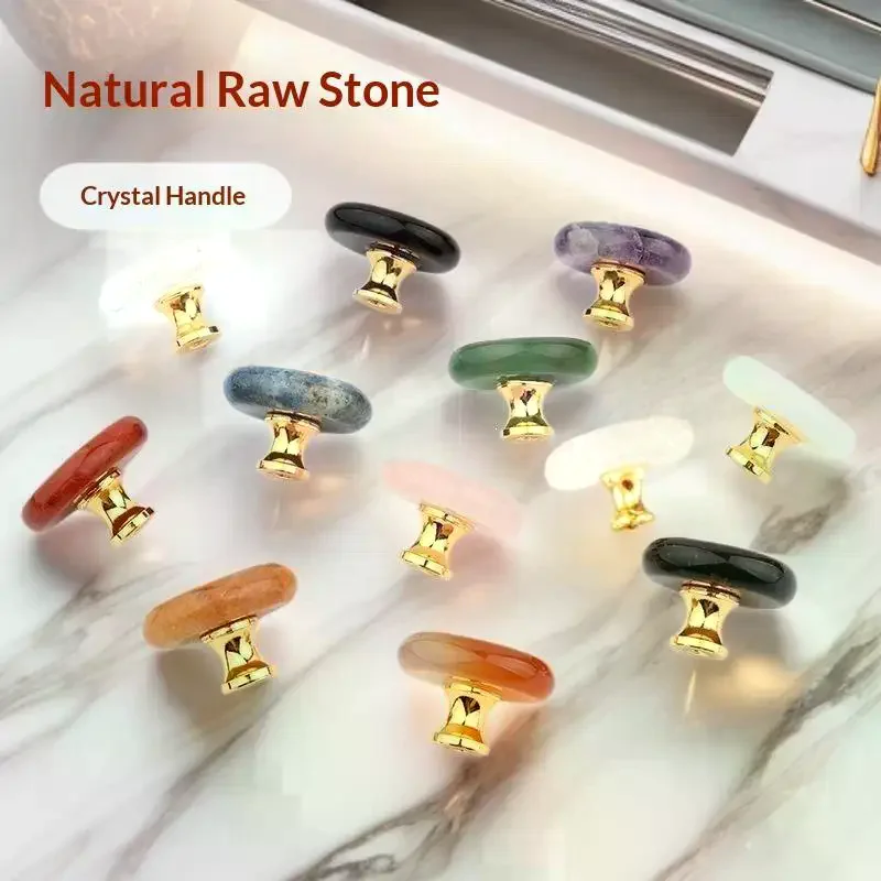 1 Set Jewelry Box Drawer Door Knob Cupboard Dressing Cabinet Pulls Crystal Agate Stone Handle Circular Furniture