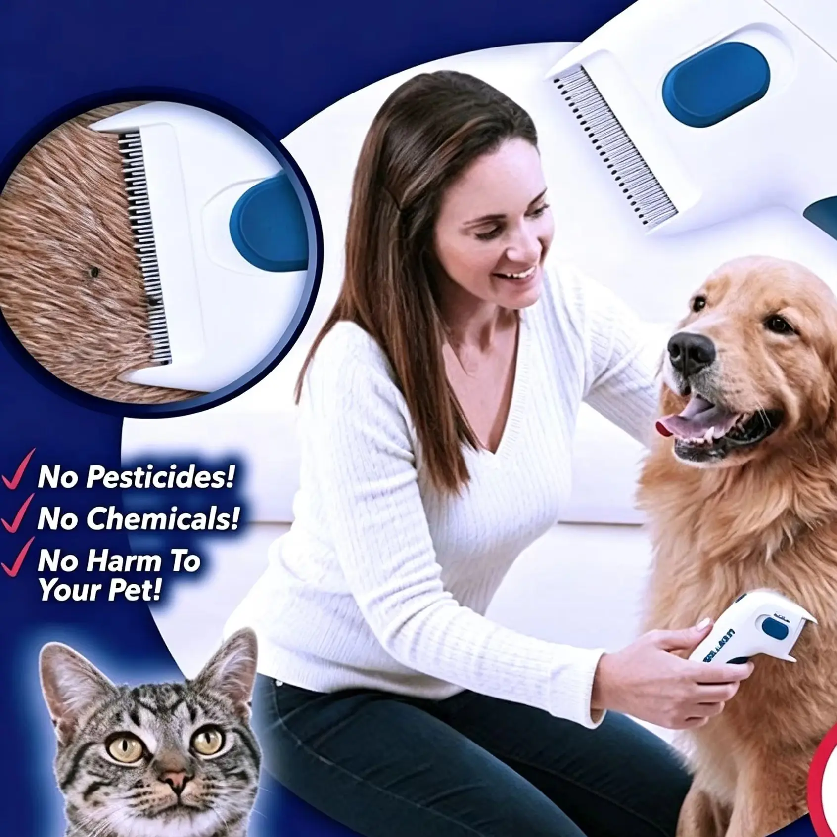Flea Removal Pet Comb White Lice & Tick Remover Comfortable Grooming Brush for Dogs Cats