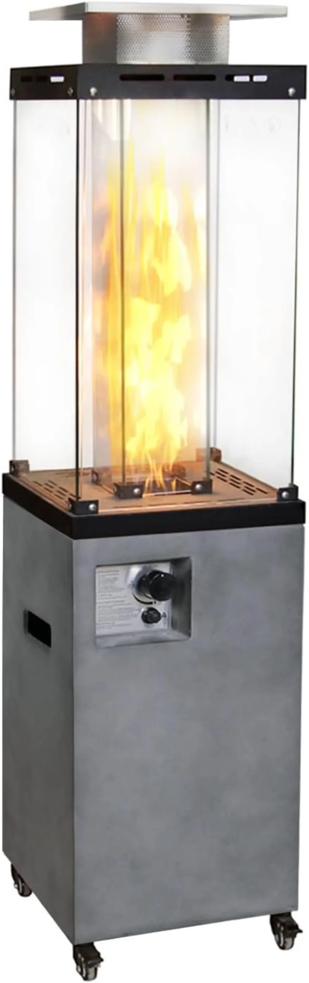 Outdoor Patio Propane Fire Heater with Weather Cover Glass 41000 BTU Fireplace Patented & CSA Certificated, Cement