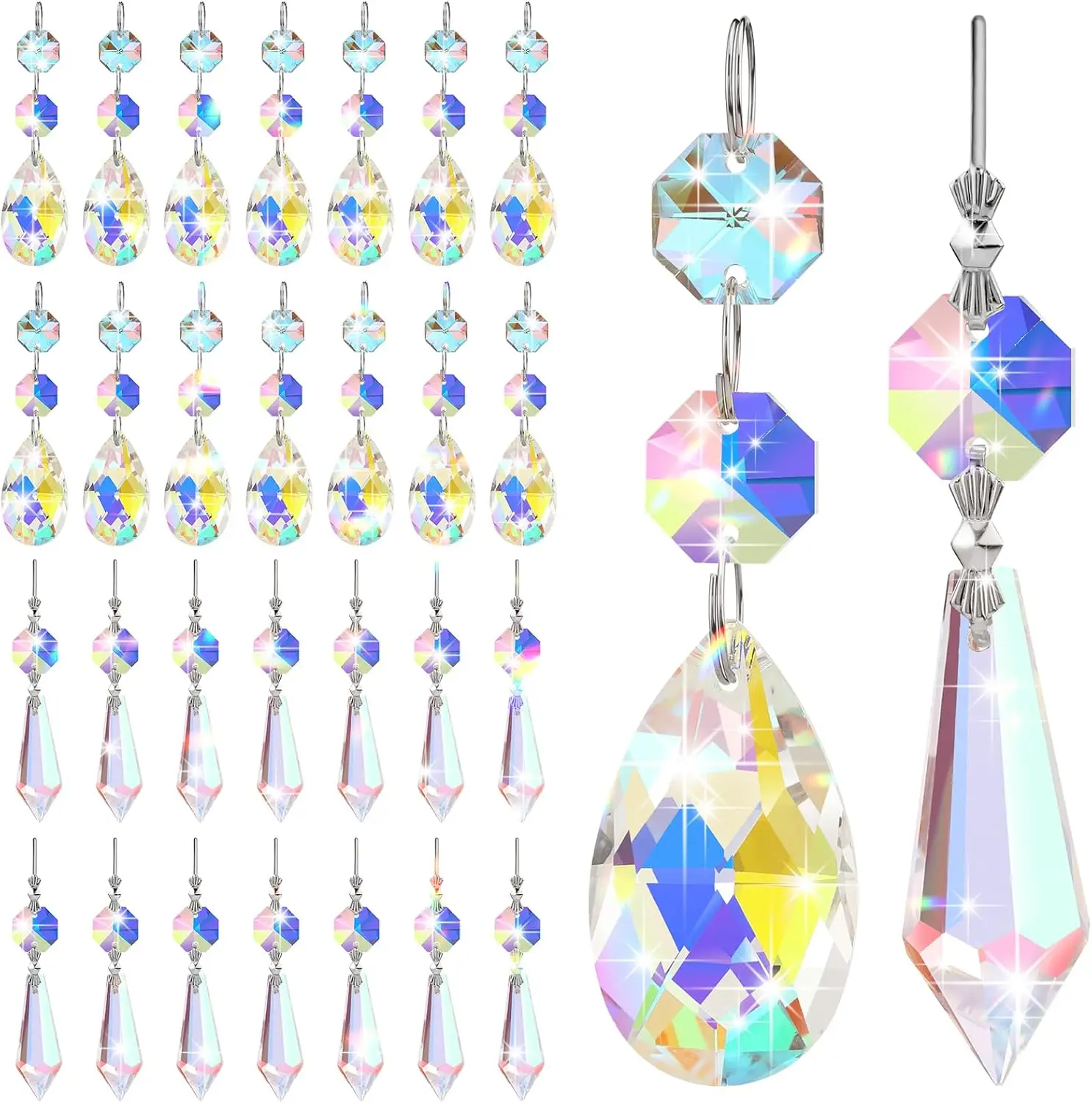 24Pcs 38mm Teardrop Icicle Prisms Chandelier Crystals Colorful Replacement Parts for Chandelier Lamps