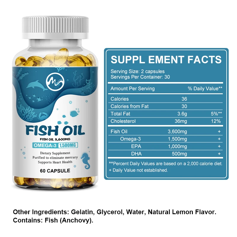 Omega 3 Fish Oil EPA and DHA Supplement benefits the cardiovascular system cognitive function, and learning ability