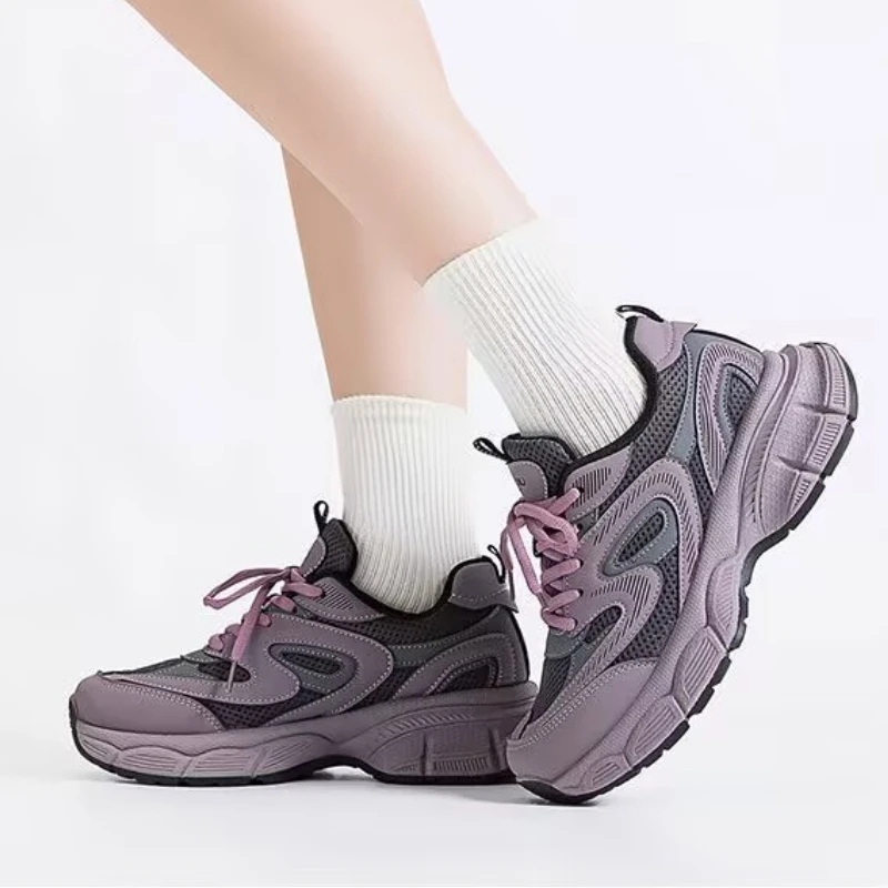 New Spring and Autumn Casual Fashion Flat Bottom Increased Purple Women's Sports Shoes Non-slip Comfortable Vulcanized Shoes